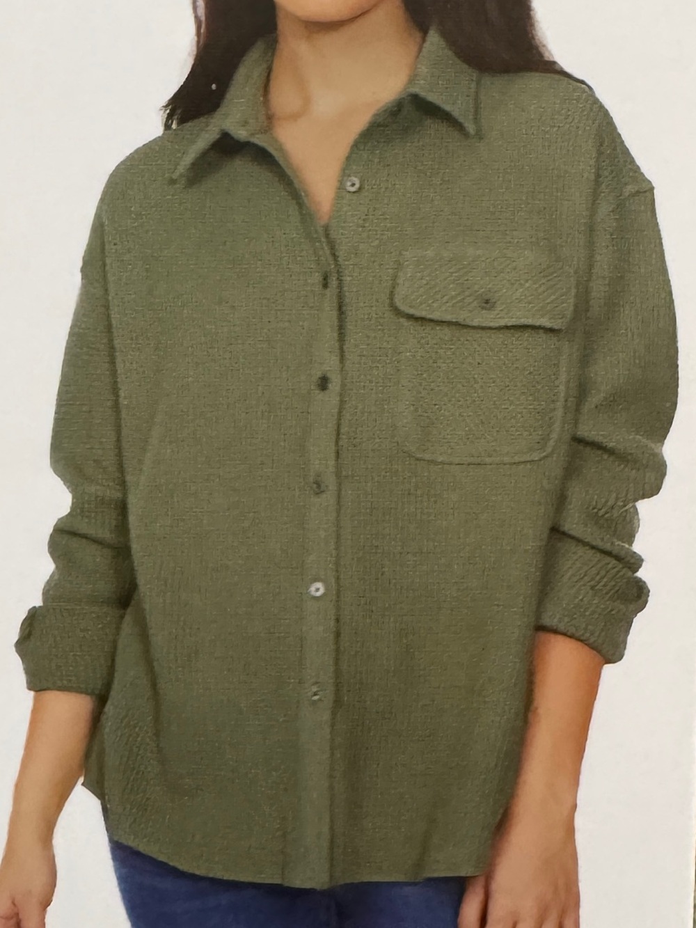 Small size green button up shirt